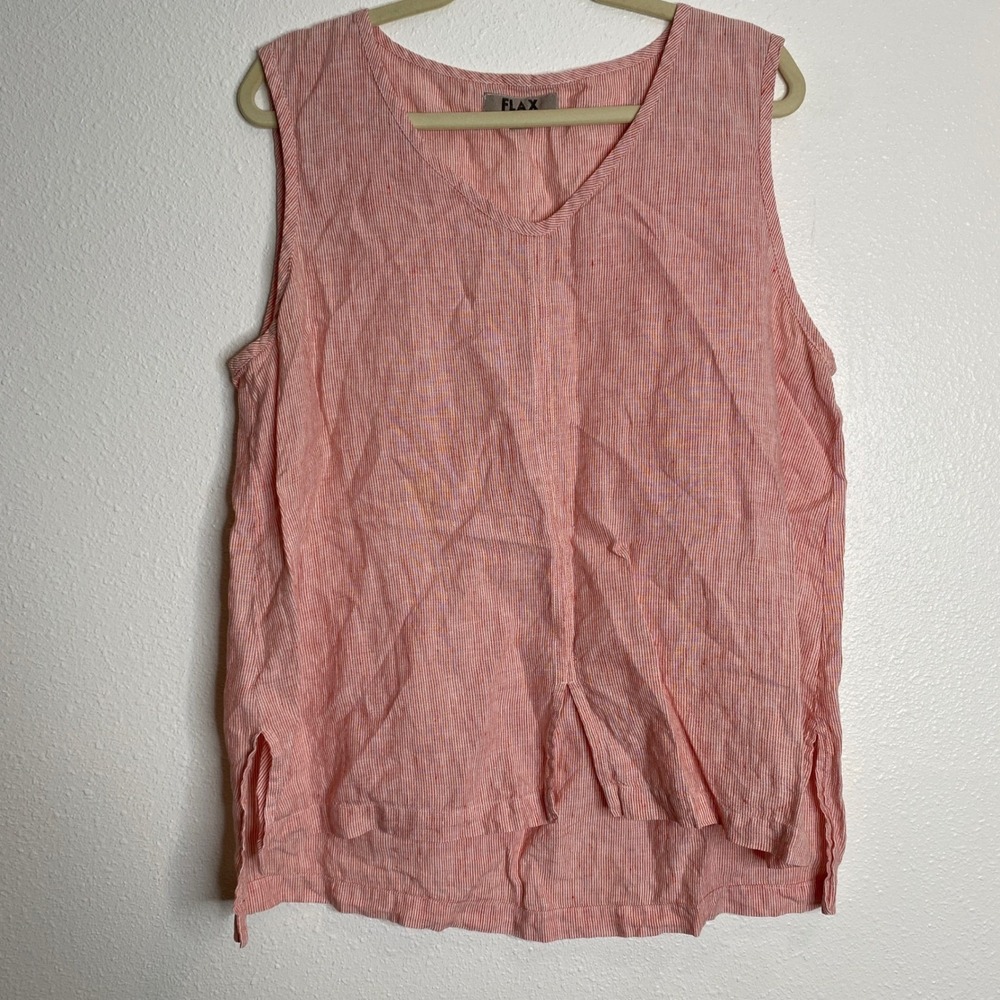 Flax Linen Tank Top Women's Medium Coral Striped Sleeveless‎ Lightweight Casual